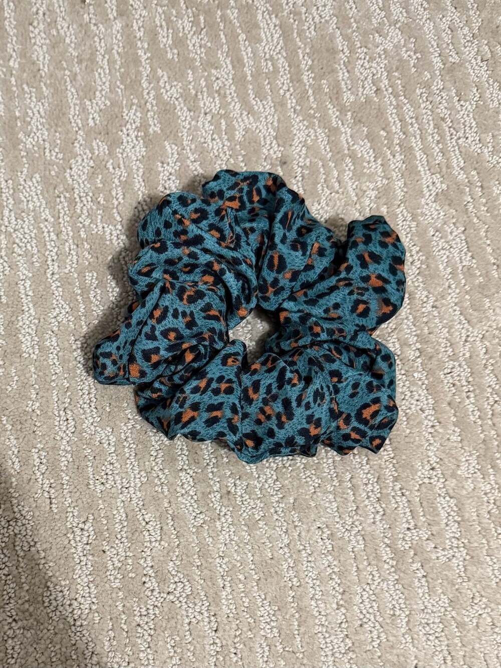 Kaxi Teal and Orange Leopard Print Hair Scrunchie